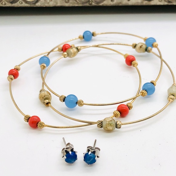 Vintage Blue Star Sapphire Earrings & Bracelet Stack - Picture 1 of 11